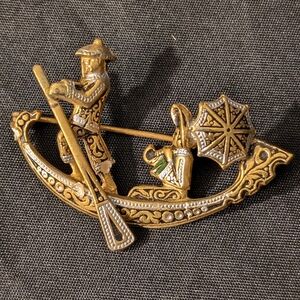 VINTAGE 60's DAMASCENE GONDOLA BOAT BROOCH